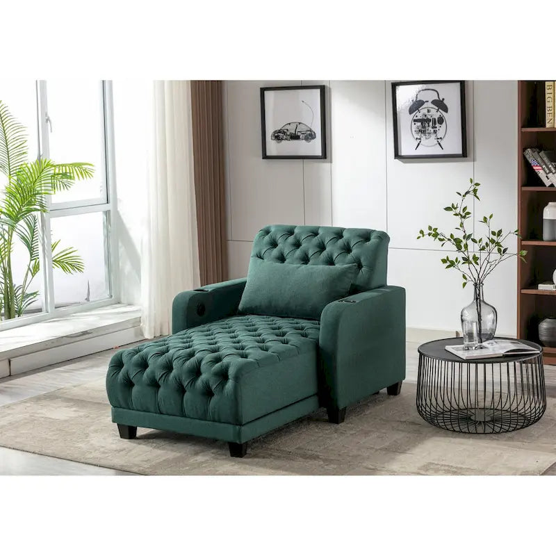 Méridienne inclinable capitonnée – Tissu polyester, Assise en mousse, Capacité 181 kg, 102x145x97 cm