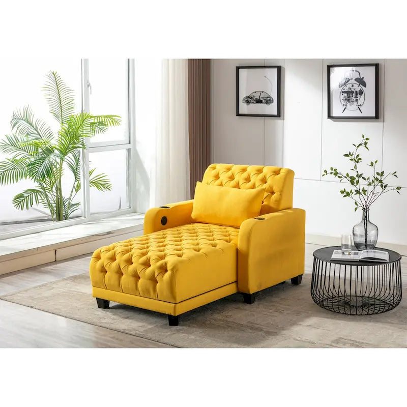 Méridienne inclinable capitonnée – Tissu polyester, Assise en mousse, Capacité 181 kg, 102x145x97 cm