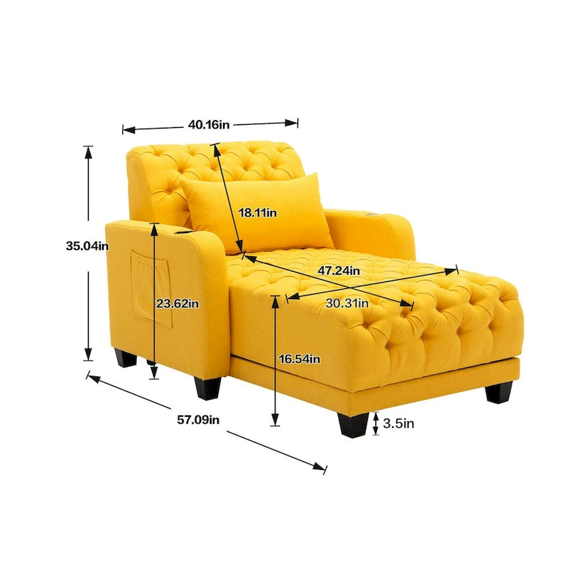Méridienne inclinable capitonnée – Tissu polyester, Assise en mousse, Capacité 181 kg, 102x145x97 cm
