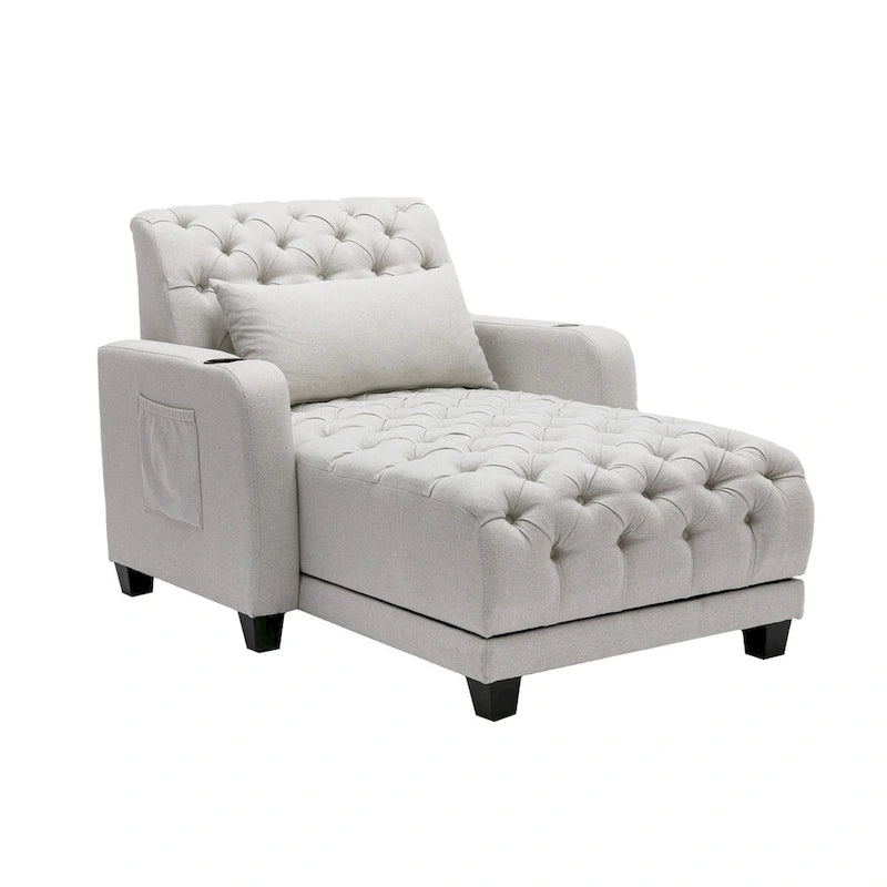 Méridienne inclinable capitonnée – Tissu polyester, Assise en mousse, Capacité 181 kg, 102x145x97 cm