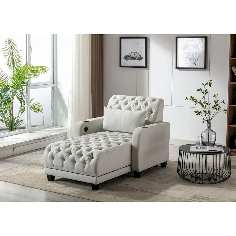 Méridienne inclinable capitonnée – Tissu polyester, Assise en mousse, Capacité 181 kg, 102x145x97 cm