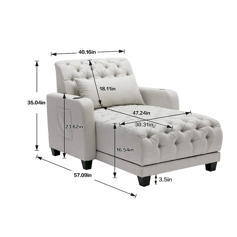Méridienne inclinable capitonnée – Tissu polyester, Assise en mousse, Capacité 181 kg, 102x145x97 cm