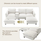 Canapé d'angle en chenille avec port USB et accoudoirs carrés, style moderne du milieu du siècle - 109 x 57