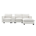 Canapé d'angle en chenille avec port USB et accoudoirs carrés, style moderne du milieu du siècle - 109 x 57
