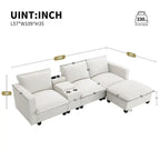 Canapé d'angle en chenille avec port USB et accoudoirs carrés, style moderne du milieu du siècle - 109 x 57
