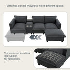 Canapé d'angle en chenille avec port USB et accoudoirs carrés, style moderne du milieu du siècle - 109 x 57