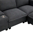 Canapé d'angle en chenille avec port USB et accoudoirs carrés, style moderne du milieu du siècle - 109 x 57
