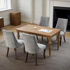 Chaises de salle à manger Rayon en tissu floqué avec pieds en bois massif courbés, tapissées, style fauteuil de cuisine, lot de 2