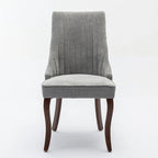 Chaises de salle à manger Rayon en tissu floqué avec pieds en bois massif courbés, tapissées, style fauteuil de cuisine, lot de 2