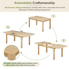 Ensemble de salle à manger rustique extensible avec rallonge amovible de 61 cm, 6 chaises de salle à manger sans accoudoirs rembourrées et 2 fauteuils rembourrés.