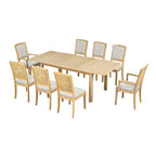 Ensemble de salle à manger rustique extensible avec rallonge amovible de 61 cm, 6 chaises de salle à manger sans accoudoirs rembourrées et 2 fauteuils rembourrés.