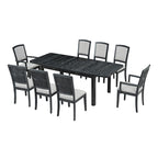 Ensemble de salle à manger rustique extensible avec rallonge amovible de 61 cm, 6 chaises de salle à manger sans accoudoirs rembourrées et 2 fauteuils rembourrés.