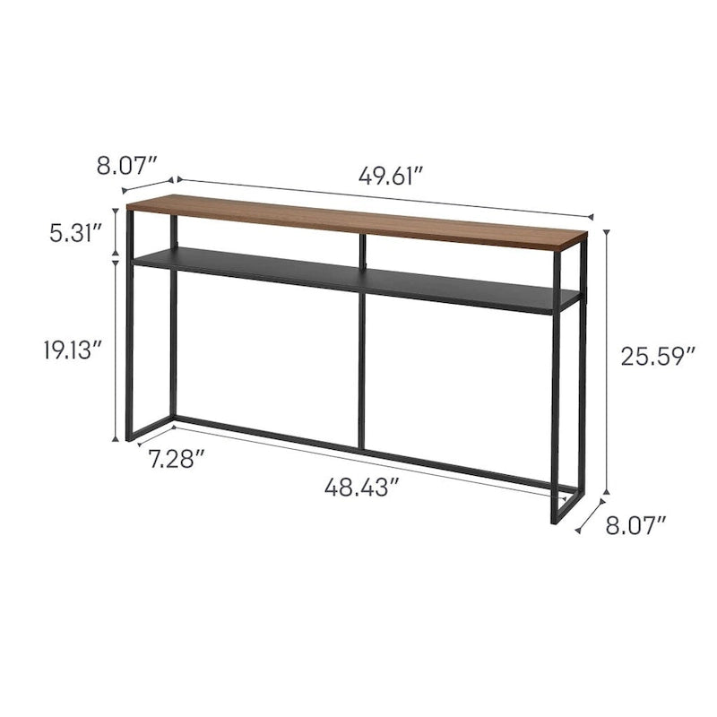 Longue table console – Acier avec étagère, 126 cm (L) x 20 cm (l) x 65 cm (H)