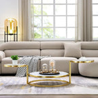 Round Tempered Glass Coffee Table with 3 Tiers 360 Degrees Rotating Top