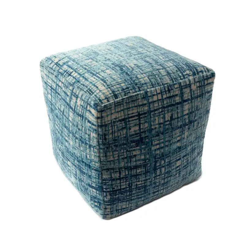 Pouffe ottoman 45 cm bleu en mélange de polyester – Repose-pieds compact pour salon