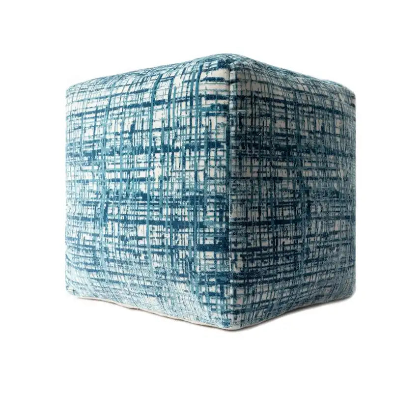 Pouffe ottoman 45 cm bleu en mélange de polyester – Repose-pieds compact pour salon