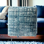 Pouffe ottoman 45 cm bleu en mélange de polyester – Repose-pieds compact pour salon