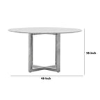 Table à manger ronde Eun de 48 pouces avec plateau en marbre, piètement croisé, chrome
