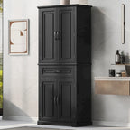 Meuble de rangement de salle de bain avec portes et tiroir, multiples espaces de rangement, étagère réglable, noir