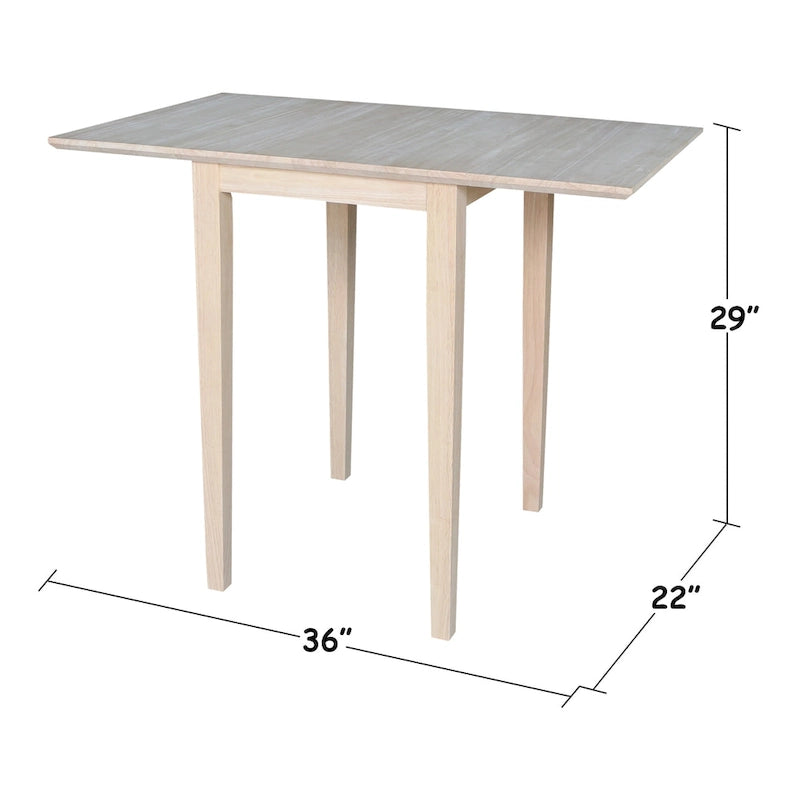 Petite table de salle à manger à abattants de style Shaker – Bois d'hévéa massif, 36W x 22D x 29H po, Plusieurs finitions