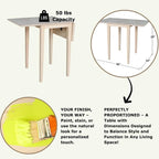 Petite table de salle à manger à abattants de style Shaker – Bois d'hévéa massif, 36W x 22D x 29H po, Plusieurs finitions