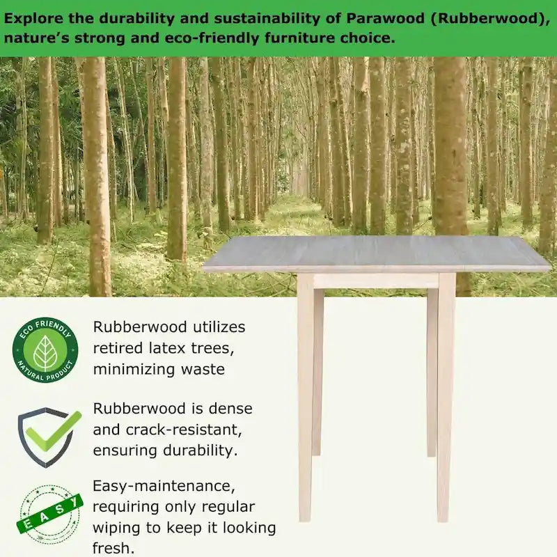 Petite table de salle à manger à abattants de style Shaker – Bois d'hévéa massif, 36W x 22D x 29H po, Plusieurs finitions