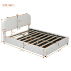 Lit plateforme capitonné pleine grandeur en polaire peluche avec système de rangement hydraulique