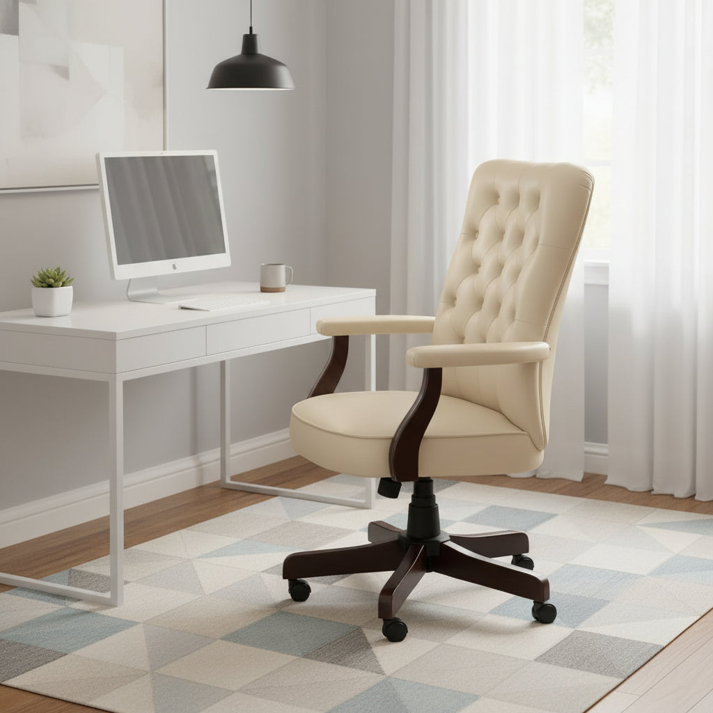 Chaise de bureau capitonnée à dossier haut Cabot avec accoudoirs – Fauteuil de bureau de direction