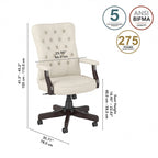Chaise de bureau capitonnée à dossier haut Cabot avec accoudoirs – Fauteuil de bureau de direction